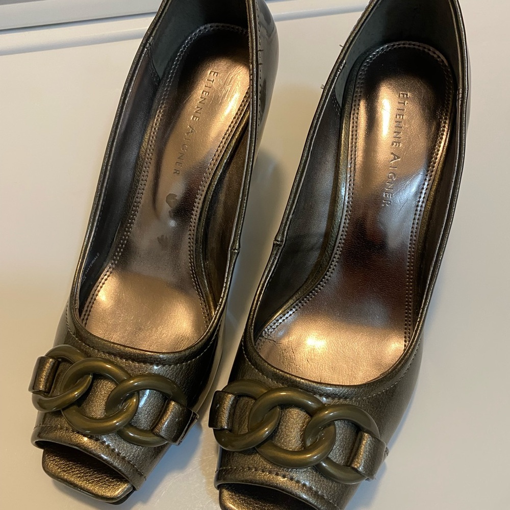 Etienne Aigner Women's Metallic Peep-Toe Heels